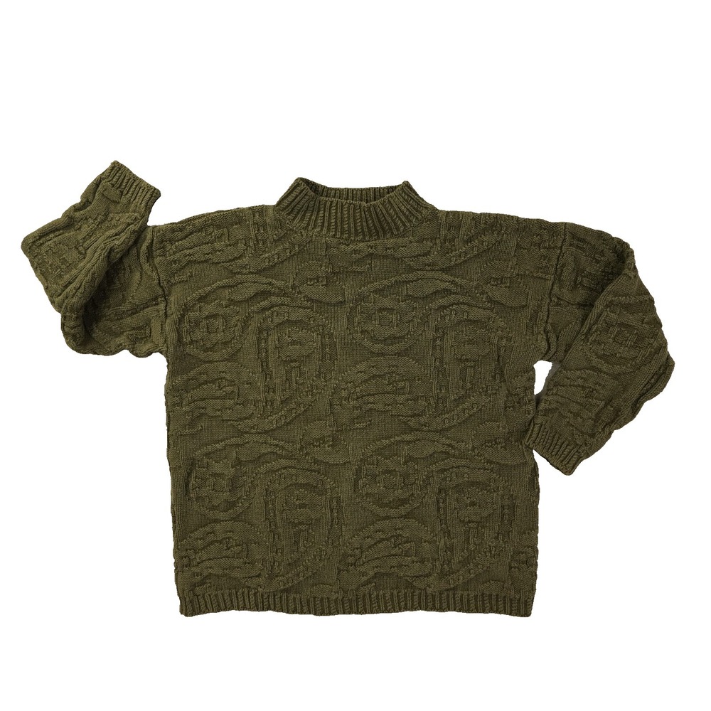 Gap Vintage 90s Brocade Sweater Women's Medium Green Mock Neck Chunky Paisley